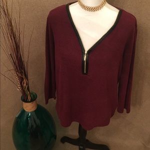 Rafaella Faux Leather Trim Sweater